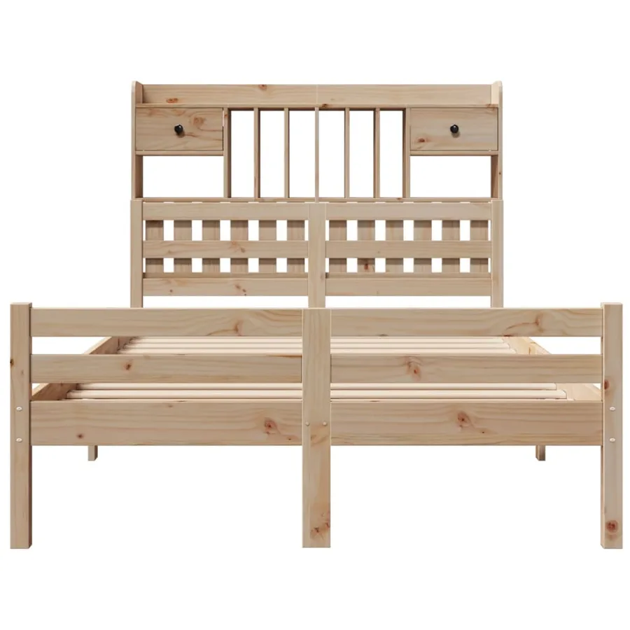 Lit bibliothèque sans matelas 135x190 cm bois de pin massif - 4