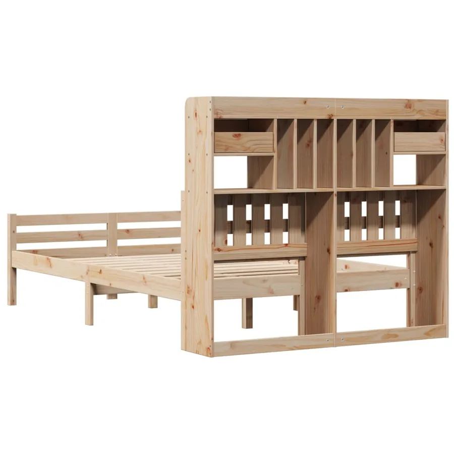 Lit bibliothèque sans matelas 135x190 cm bois de pin massif - 6