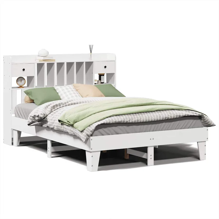 Cadre de lit sans matelas blanc 140x200 cm bois de pin massif - 2
