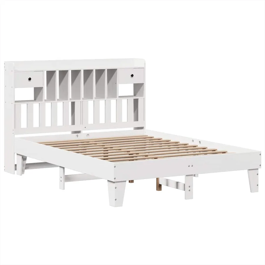 Cadre de lit sans matelas blanc 140x200 cm bois de pin massif - 3