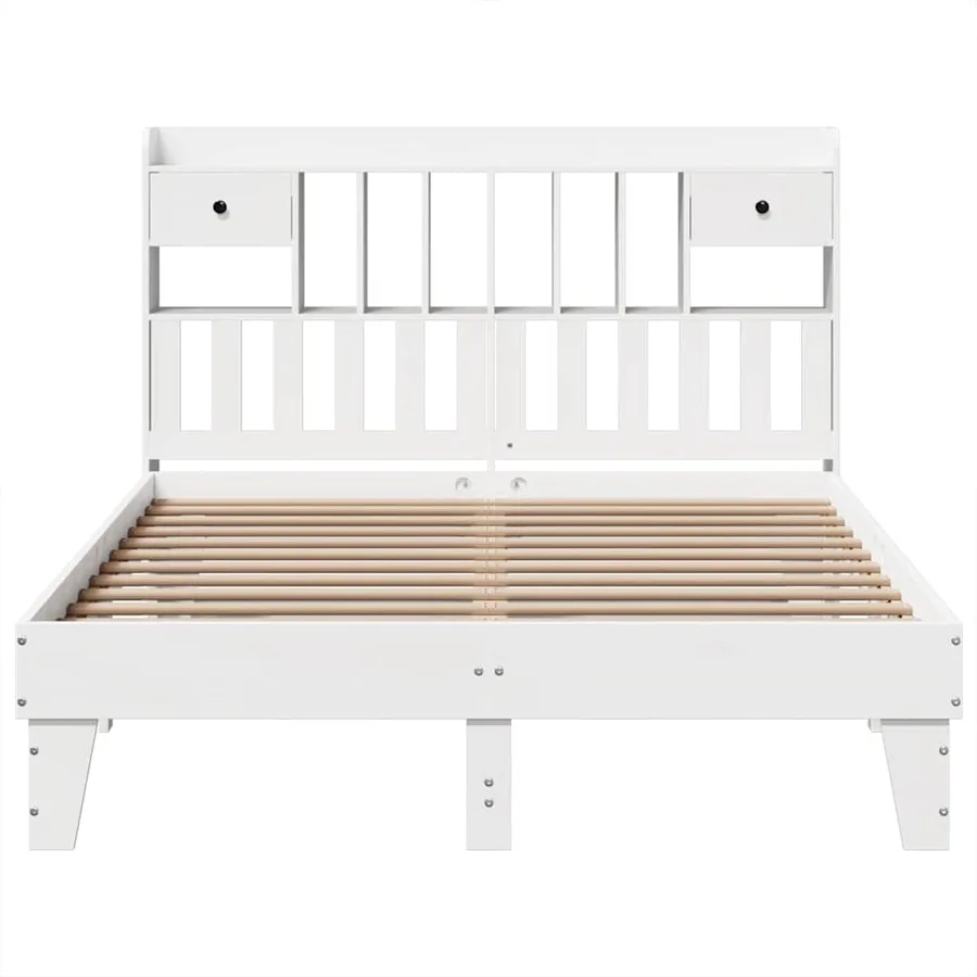 Cadre de lit sans matelas blanc 140x200 cm bois de pin massif - 4