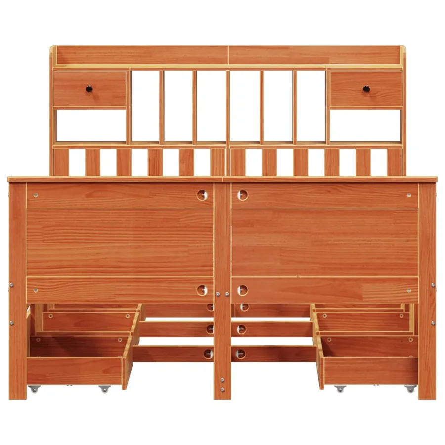 Lit bibliothèque sans matelas cire marron 150x200 cm pin massif - 4