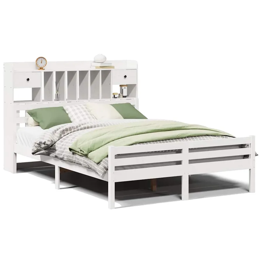Lit bibliothèque sans matelas blanc 140x200 cm bois pin massif - 2