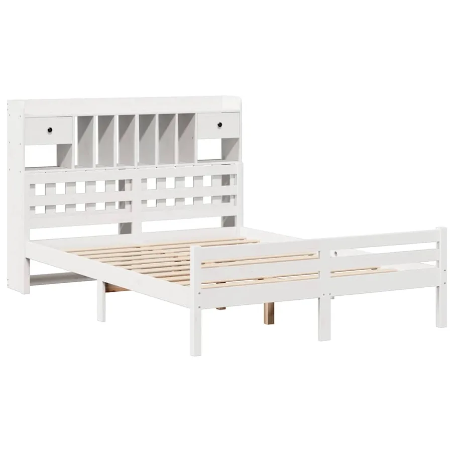 Lit bibliothèque sans matelas blanc 140x200 cm bois pin massif - 3