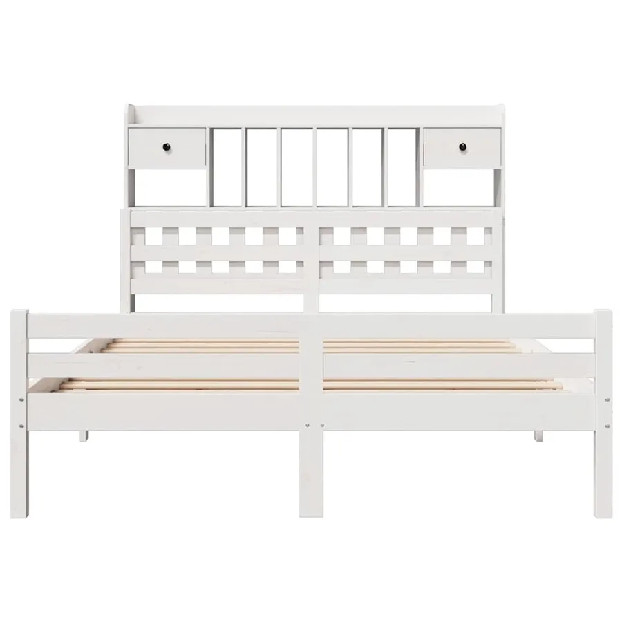 Lit bibliothèque sans matelas blanc 140x200 cm bois pin massif - 4