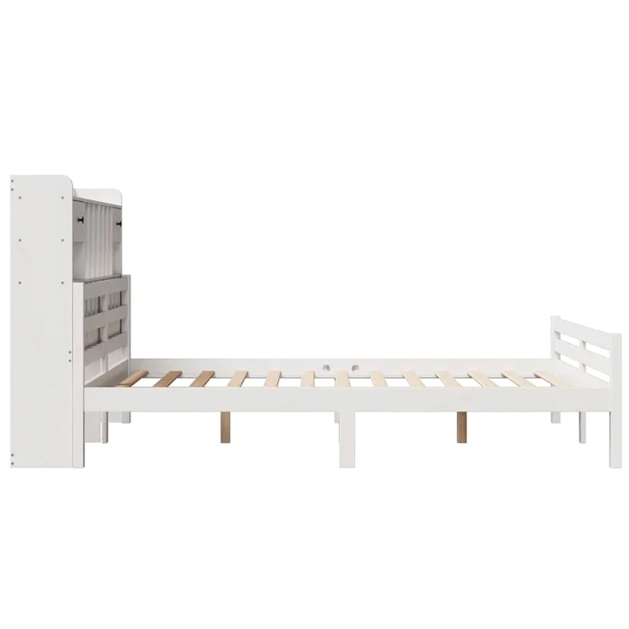 Lit bibliothèque sans matelas blanc 140x200 cm bois pin massif - 5