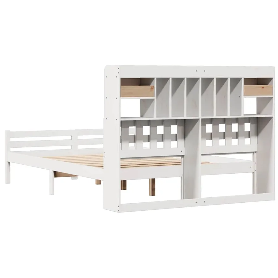 Lit bibliothèque sans matelas blanc 140x200 cm bois pin massif - 6