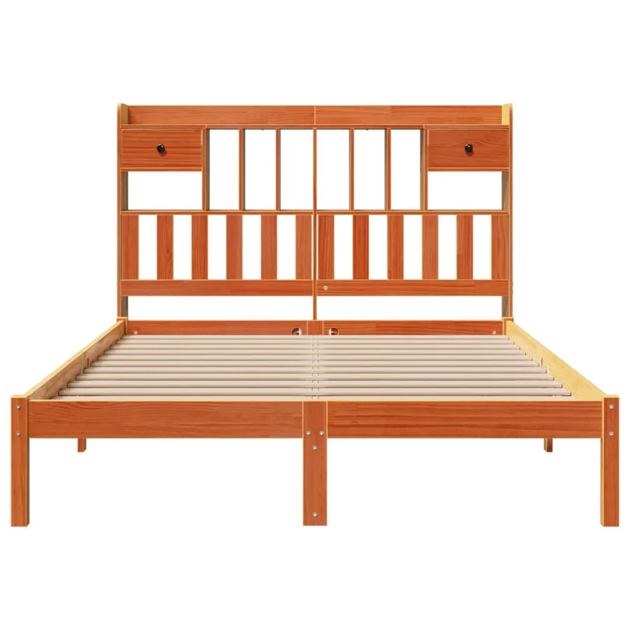 Lit bibliothèque sans matelas cire marron 160x200 cm pin massif - 4
