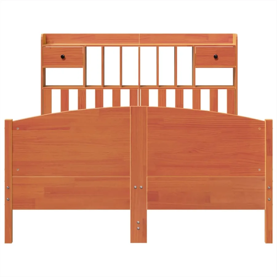 Lit bibliothèque sans matelas cire marron 160x200 cm pin massif - 4