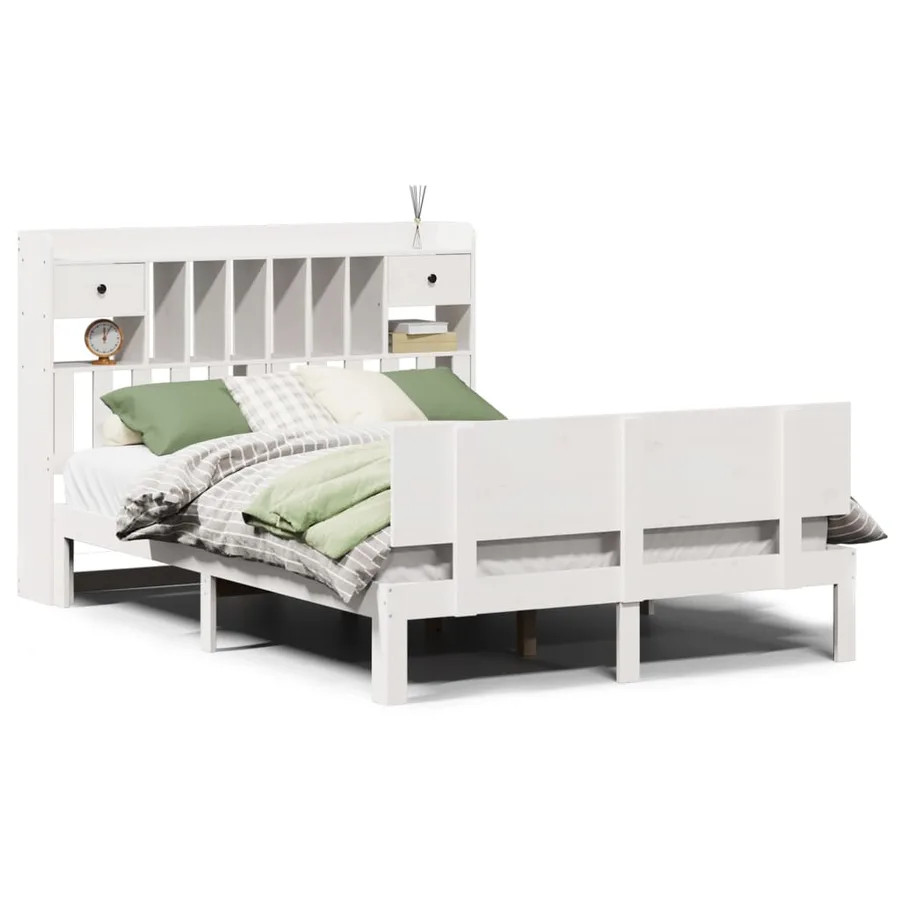 Lit bibliothèque sans matelas blanc 140x200 cm bois pin massif - 2