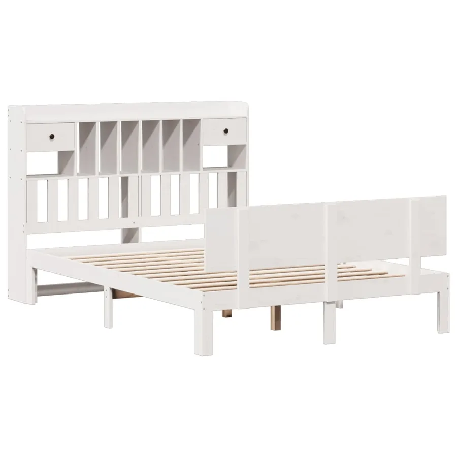 Lit bibliothèque sans matelas blanc 140x200 cm bois pin massif - 3