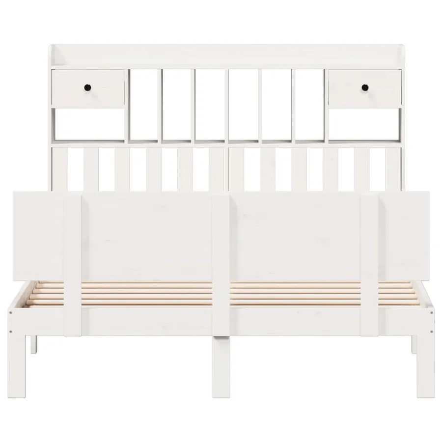 Lit bibliothèque sans matelas blanc 140x200 cm bois pin massif - 4