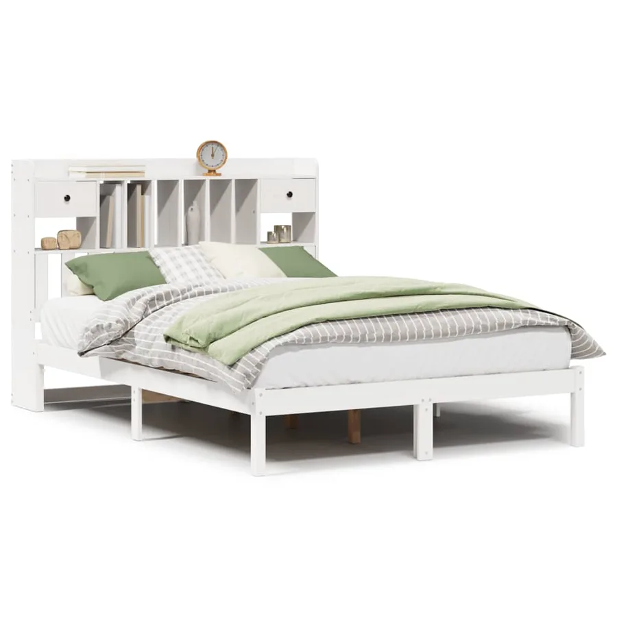 Lit bibliothèque sans matelas blanc 140x200 cm bois pin massif - 2