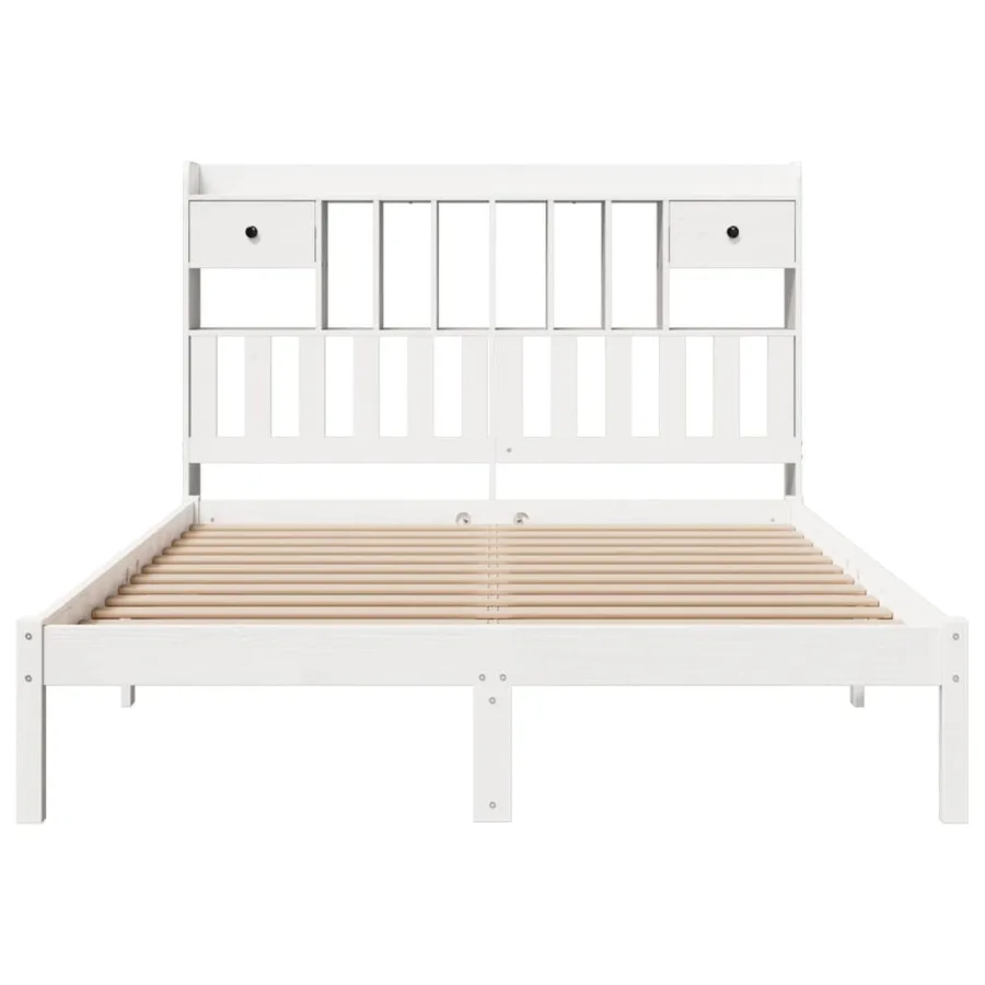 Lit bibliothèque sans matelas blanc 140x200 cm bois pin massif - 4