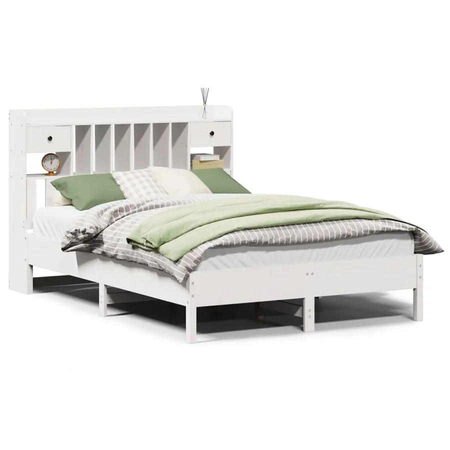 Lit bibliothèque sans matelas blanc 140x190 cm bois pin massif - 2