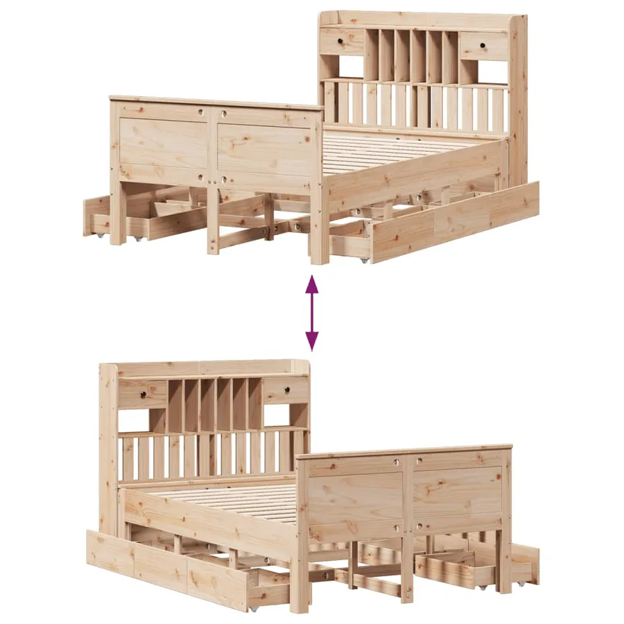 Lit bibliothèque sans matelas 135x190 cm bois de pin massif - 12