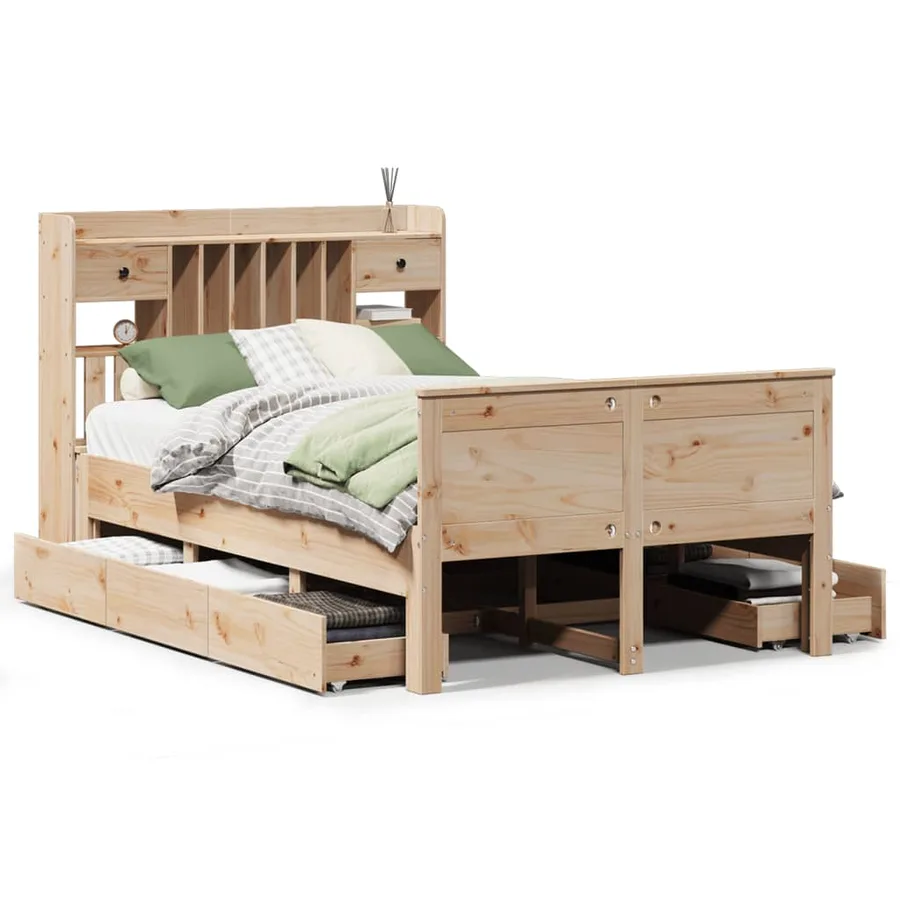 Lit bibliothèque sans matelas 135x190 cm bois de pin massif - 2