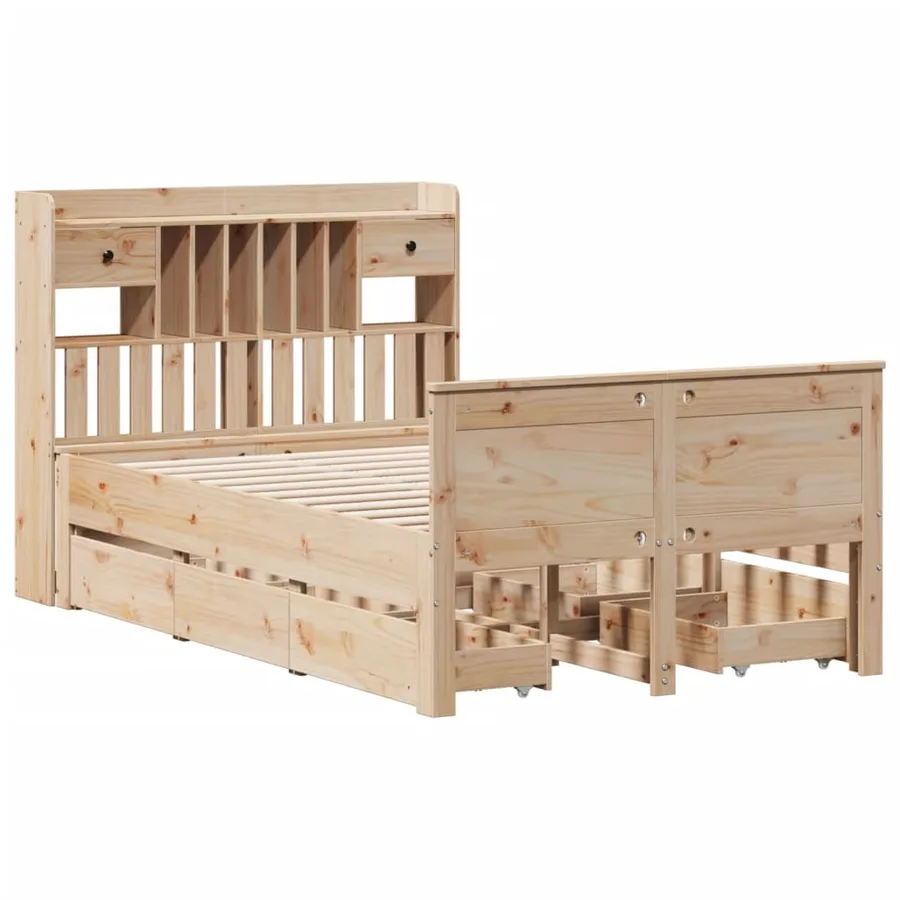Lit bibliothèque sans matelas 135x190 cm bois de pin massif - 3