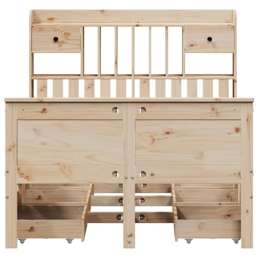 Lit bibliothèque sans matelas 135x190 cm bois de pin massif - 4