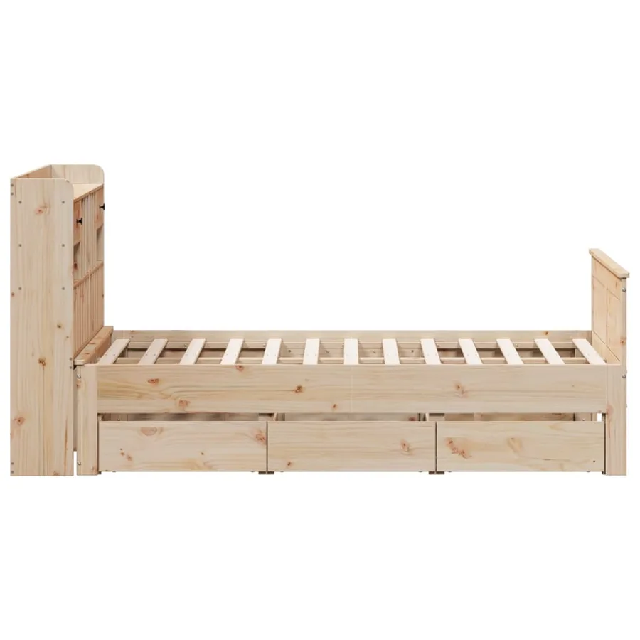 Lit bibliothèque sans matelas 135x190 cm bois de pin massif - 5