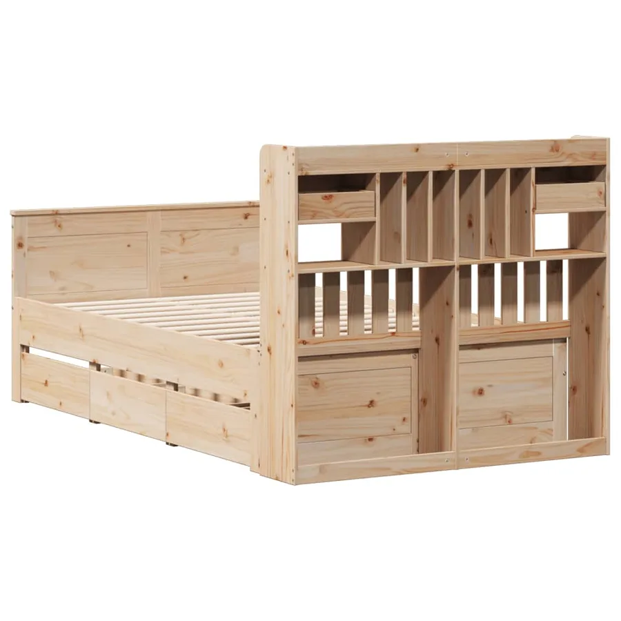 Lit bibliothèque sans matelas 135x190 cm bois de pin massif - 6