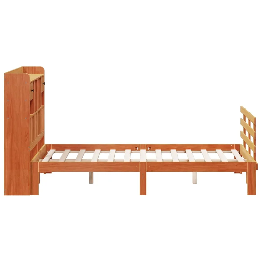 Lit bibliothèque sans matelas cire marron 140x190 cm pin massif - 5