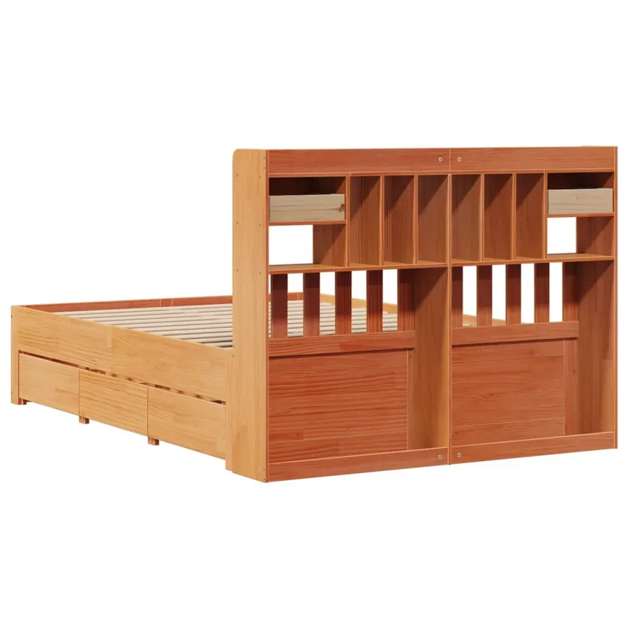 Lit bibliothèque sans matelas cire marron 140x200 cm pin massif - 11