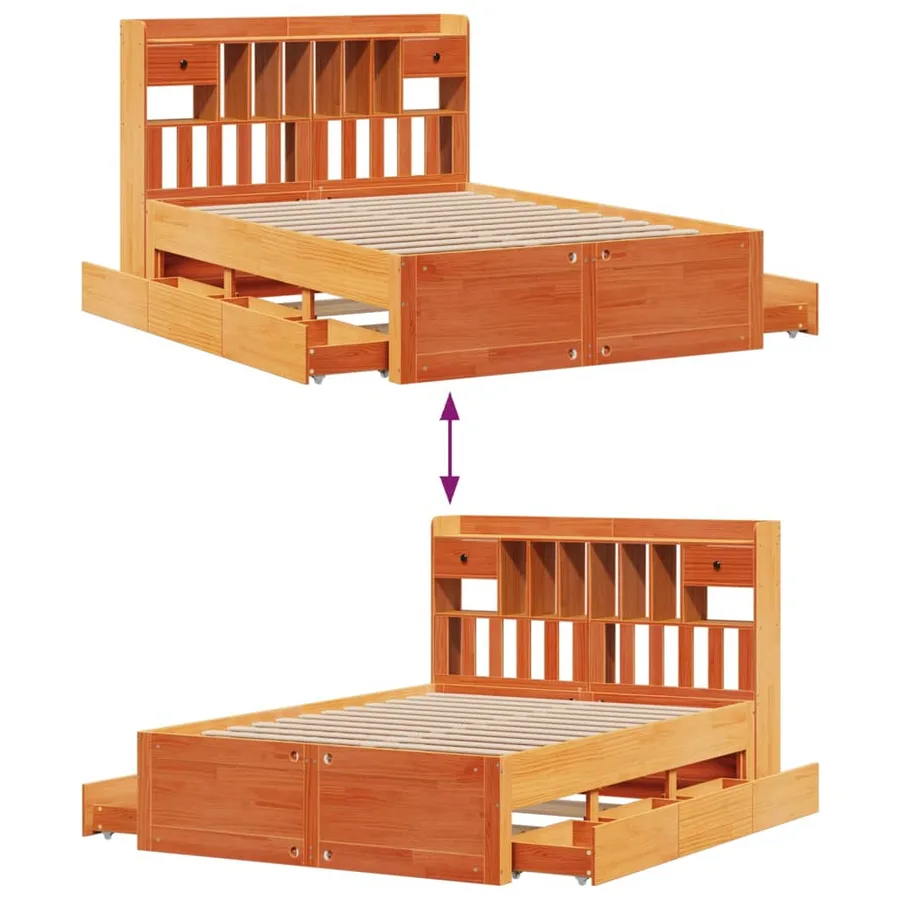 Lit bibliothèque sans matelas cire marron 140x200 cm pin massif - 12