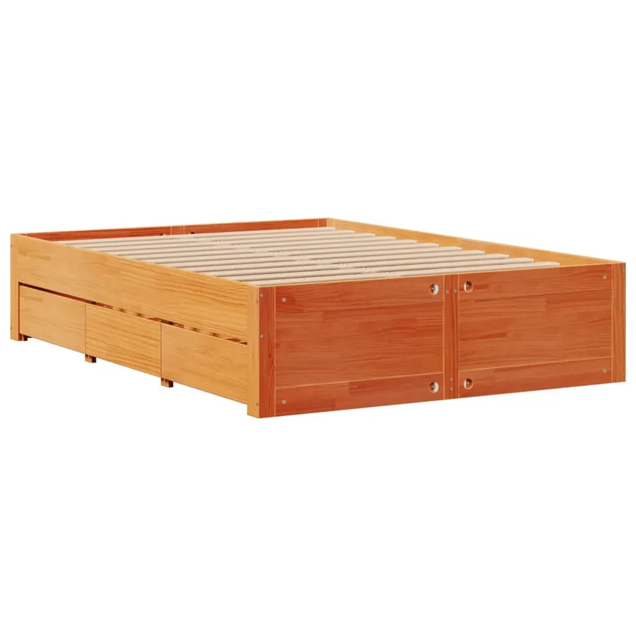Lit bibliothèque sans matelas cire marron 140x200 cm pin massif - 6