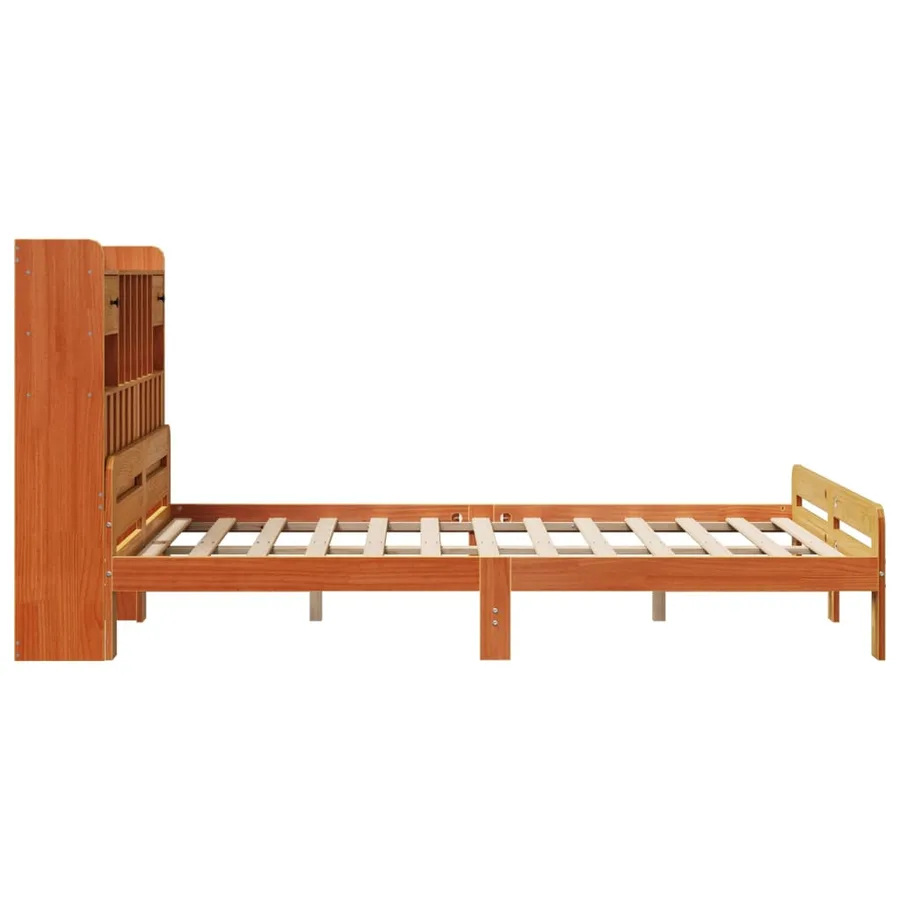 Lit bibliothèque sans matelas cire marron 140x200 cm pin massif - 5