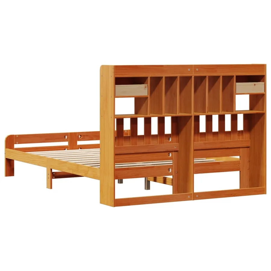 Lit bibliothèque sans matelas cire marron 140x200 cm pin massif - 6
