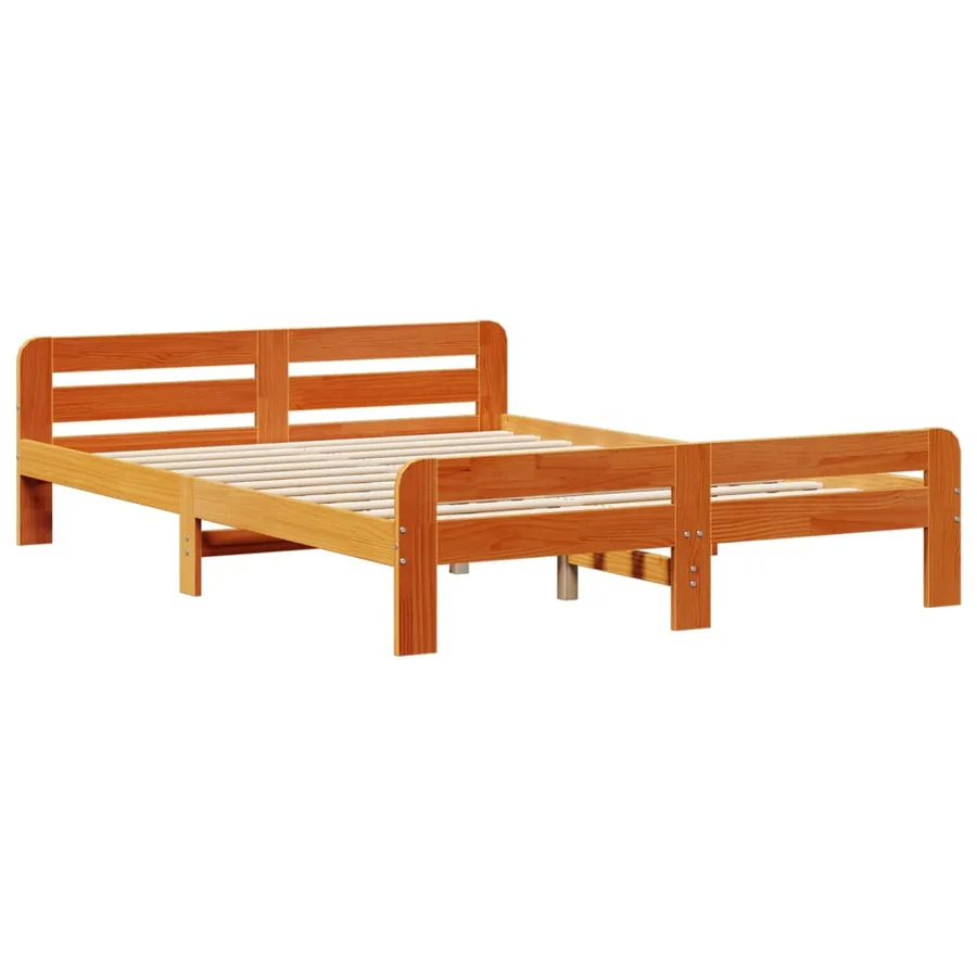 Lit bibliothèque sans matelas cire marron 140x200 cm pin massif - 8