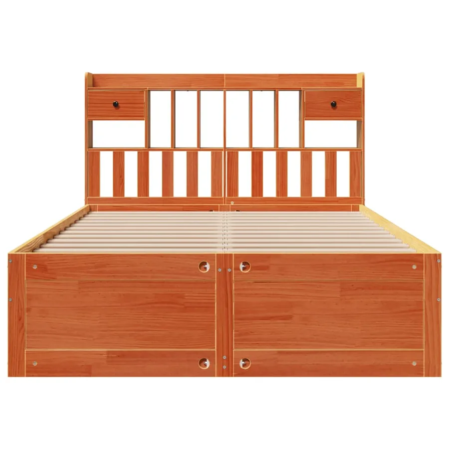 Lit bibliothèque sans matelas cire marron 140x190 cm pin massif - 4