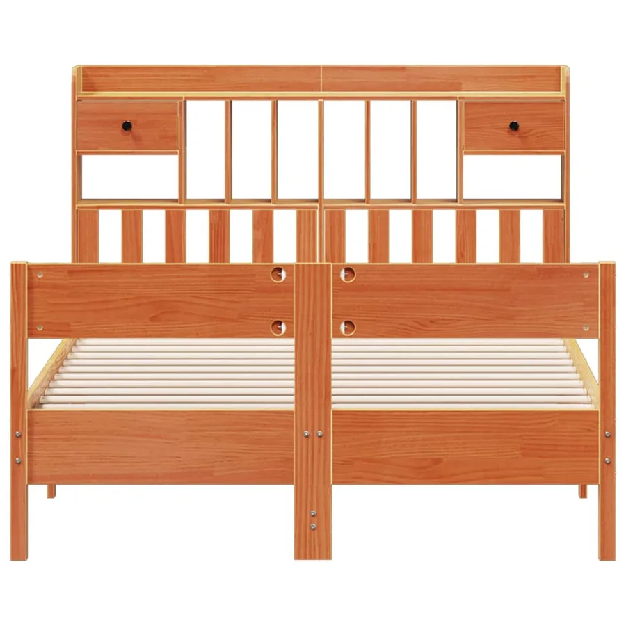 Lit bibliothèque sans matelas cire marron 140x200 cm pin massif - 4