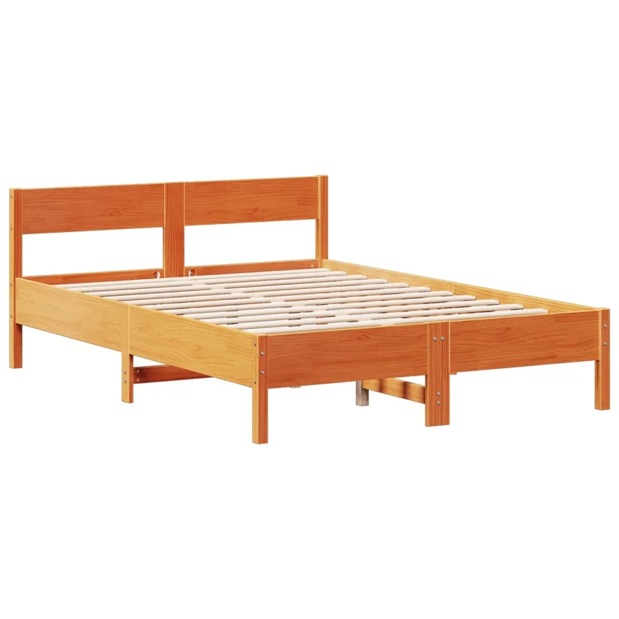 Lit bibliothèque sans matelas cire marron 140x200 cm pin massif - 8