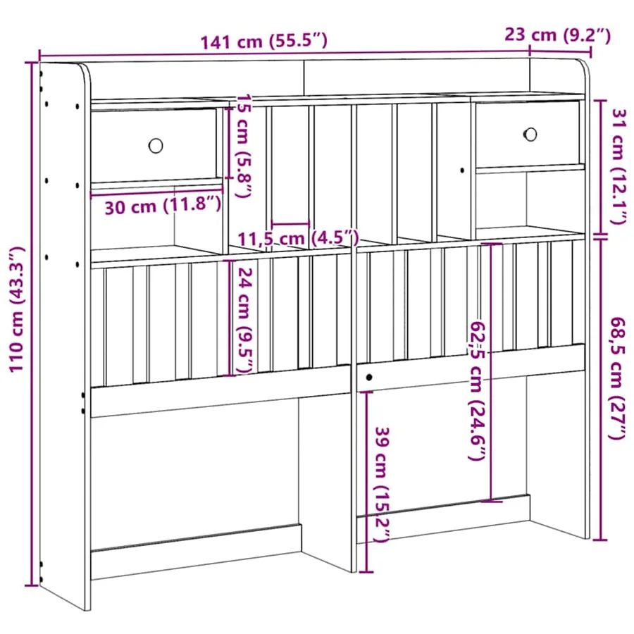 Tête de lit avec rangement blanc 135 cm bois massif de pin - 10