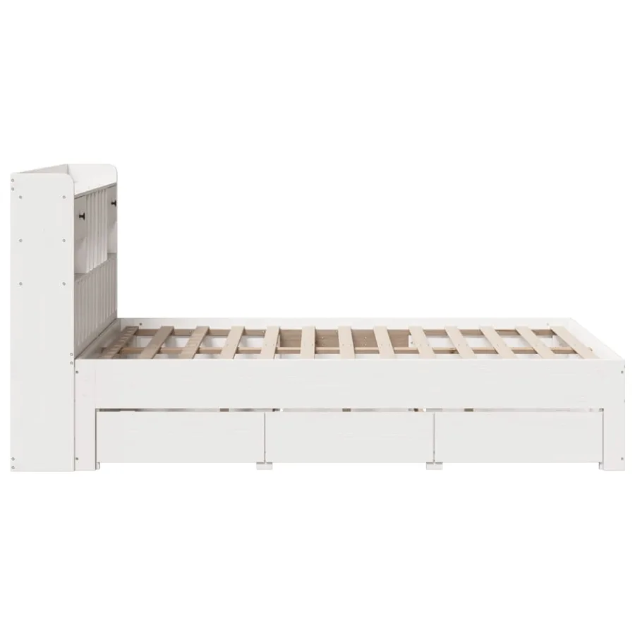 Lit bibliothèque sans matelas blanc 135x190 cm bois pin massif - 10