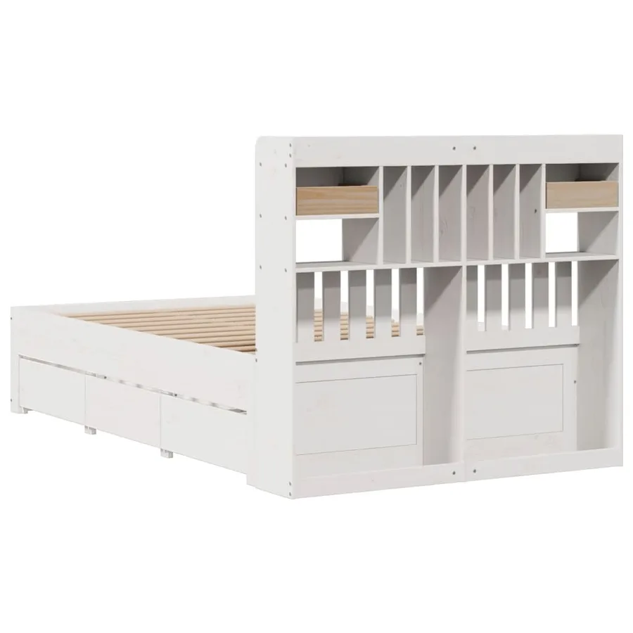 Lit bibliothèque sans matelas blanc 135x190 cm bois pin massif - 11