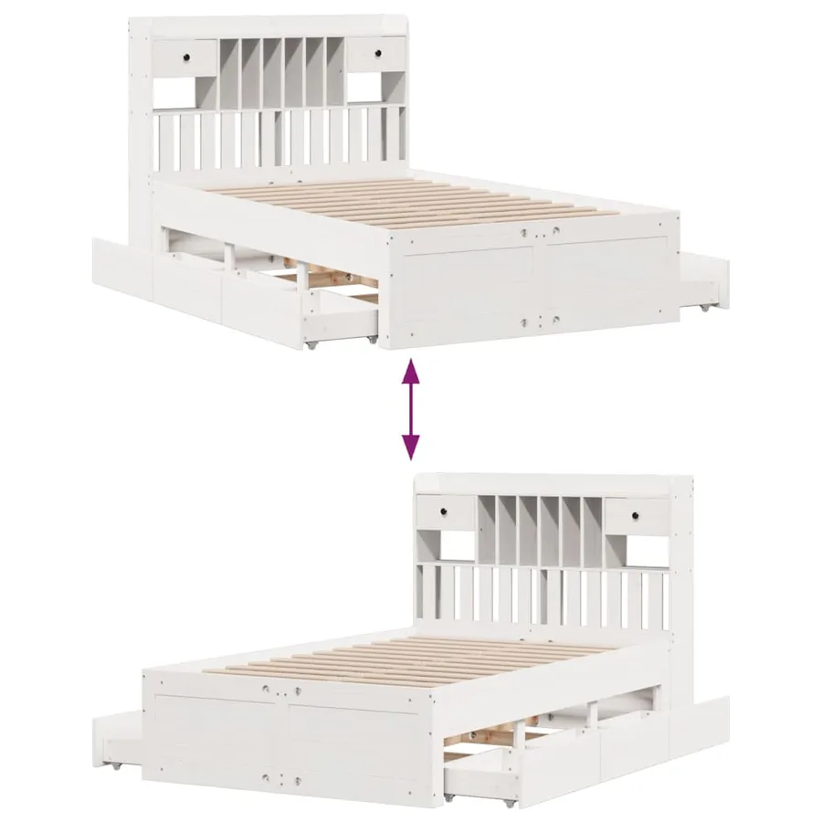 Lit bibliothèque sans matelas blanc 135x190 cm bois pin massif - 12