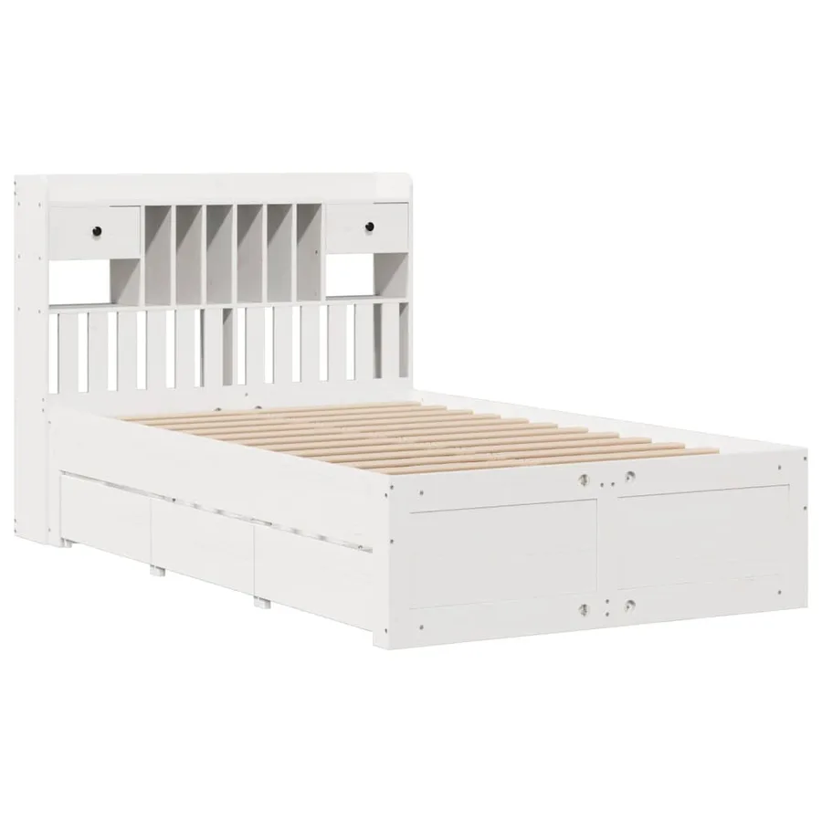 Lit bibliothèque sans matelas blanc 135x190 cm bois pin massif - 3
