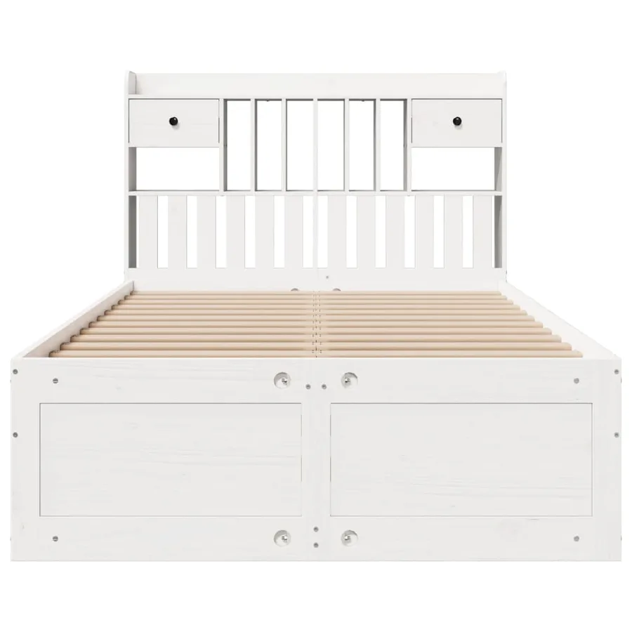 Lit bibliothèque sans matelas blanc 135x190 cm bois pin massif - 4