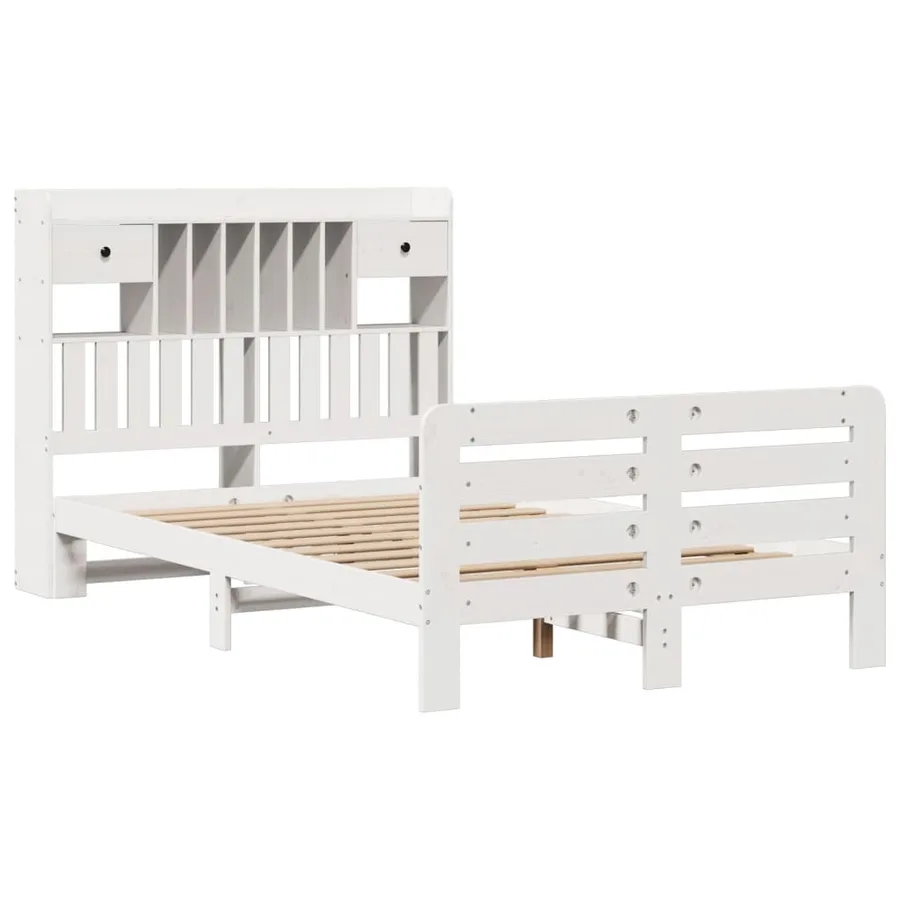 Lit bibliothèque sans matelas blanc 135x190 cm bois pin massif - 3