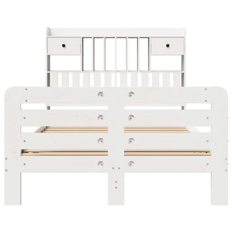 Lit bibliothèque sans matelas blanc 135x190 cm bois pin massif - 4