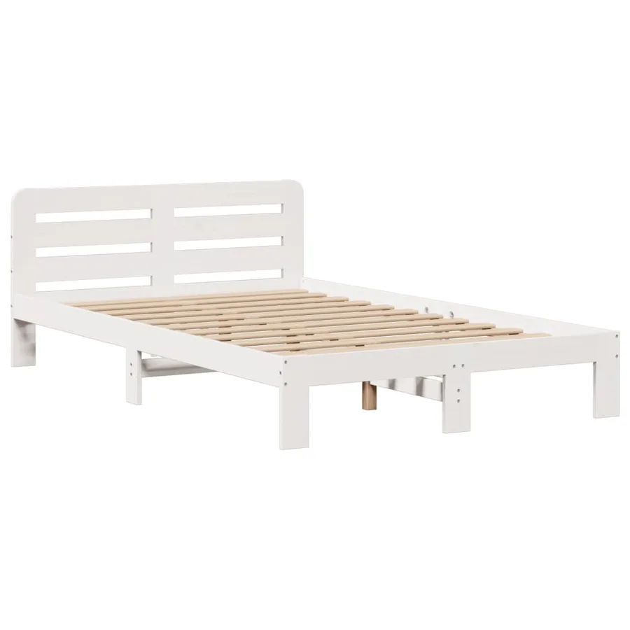 Lit bibliothèque sans matelas blanc 135x190 cm bois pin massif - 5