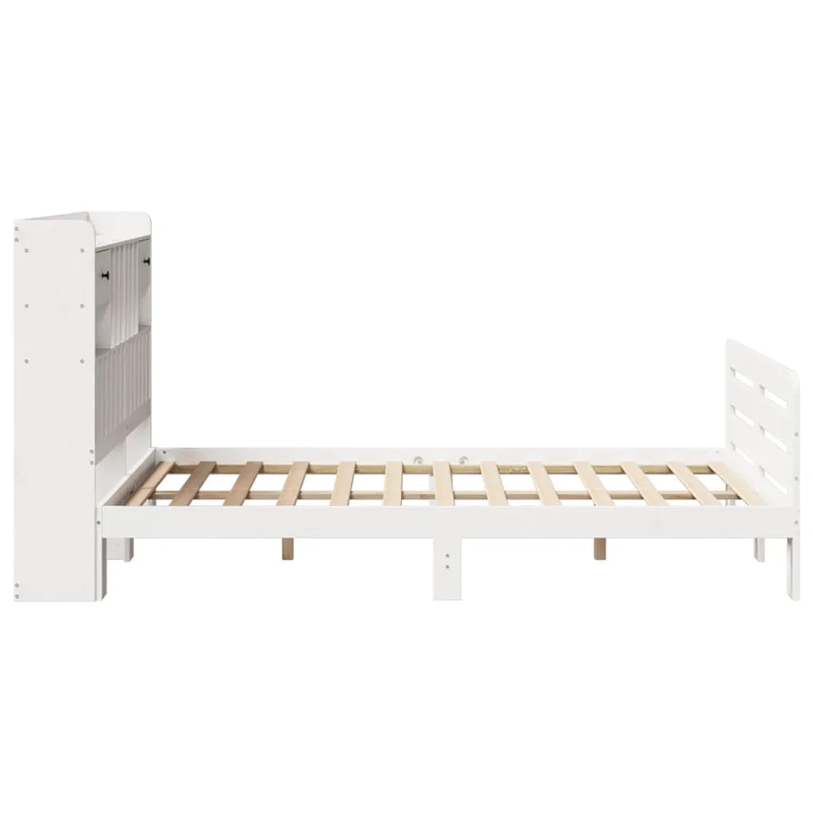 Lit bibliothèque sans matelas blanc 135x190 cm bois pin massif - 7