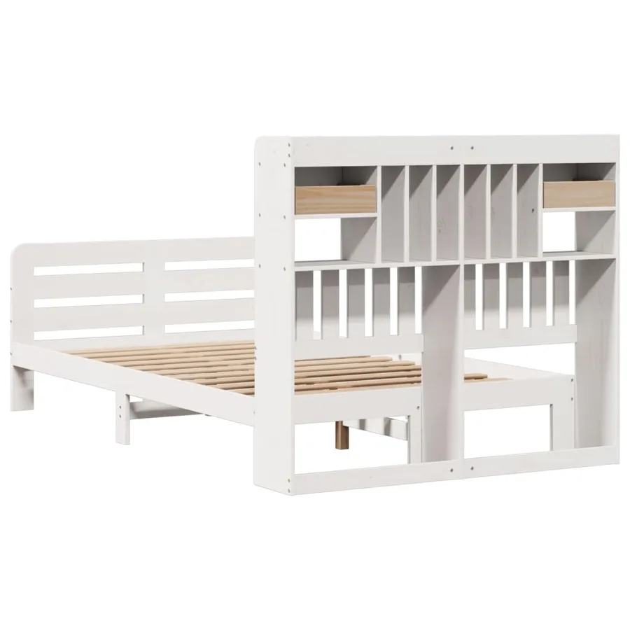 Lit bibliothèque sans matelas blanc 135x190 cm bois pin massif - 8
