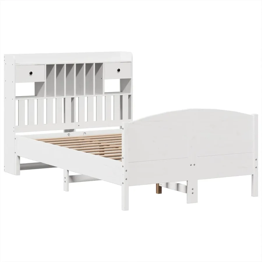 Lit bibliothèque sans matelas blanc 135x190 cm bois pin massif - 3