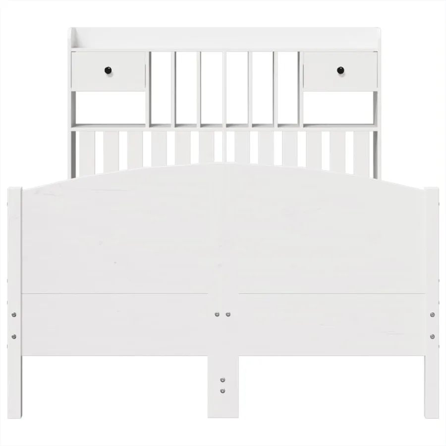 Lit bibliothèque sans matelas blanc 135x190 cm bois pin massif - 4