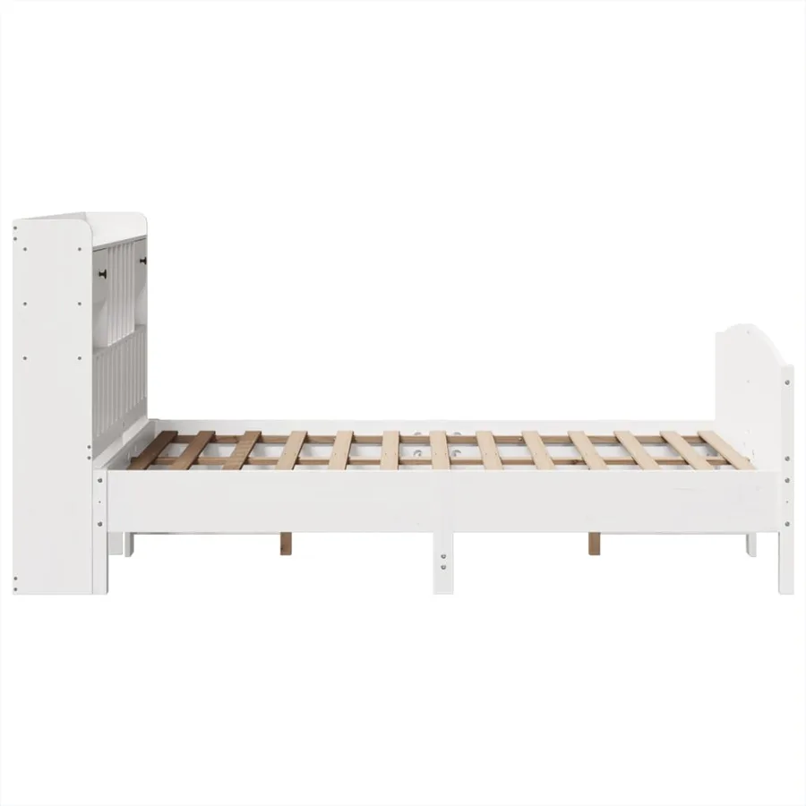 Lit bibliothèque sans matelas blanc 135x190 cm bois pin massif - 5