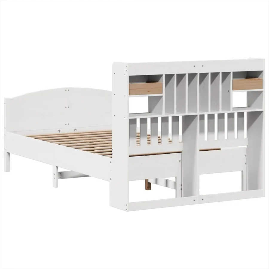 Lit bibliothèque sans matelas blanc 135x190 cm bois pin massif - 6